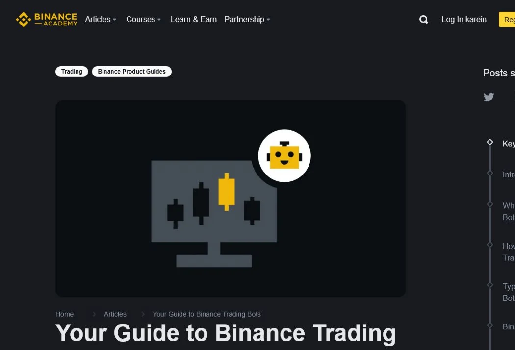 Binance Academy Trading Bots 產品指南公開頁面截圖