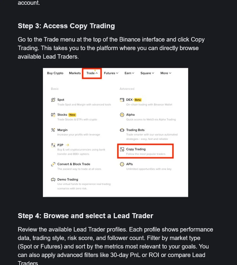 Binance Academy Copy Trading 入口與風險篩選步驟