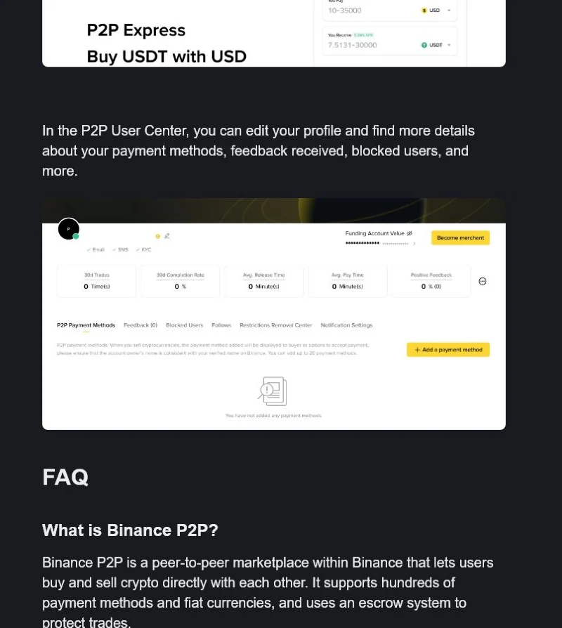 Binance Academy P2P User Center 商家資料畫面