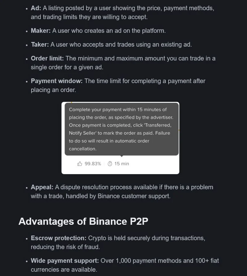 Binance Academy P2P 付款視窗與 15 分鐘計時提示