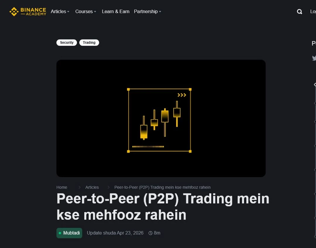 Binance Academy Roman Urdu P2P 安全文章的公開頁面截圖