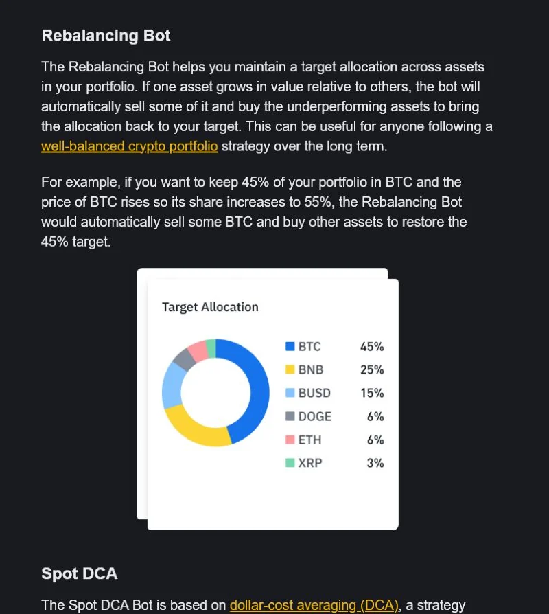 Binance Academy Rebalancing Bot 目標配置示意圖