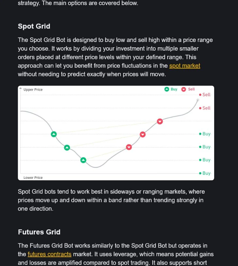 Binance Academy Spot Grid 價格區間示意圖